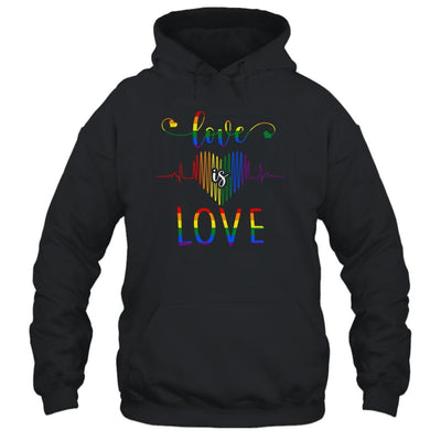 Love is Love Heartbeat Rainbow LGBT Gay Pride-T-Shirt & Tank Top-Pullover Hoodie-Black