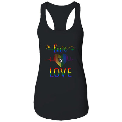 Love is Love Heartbeat Rainbow LGBT Gay Pride-T-Shirt & Tank Top-Women's Ideal Racerback Tank-Black