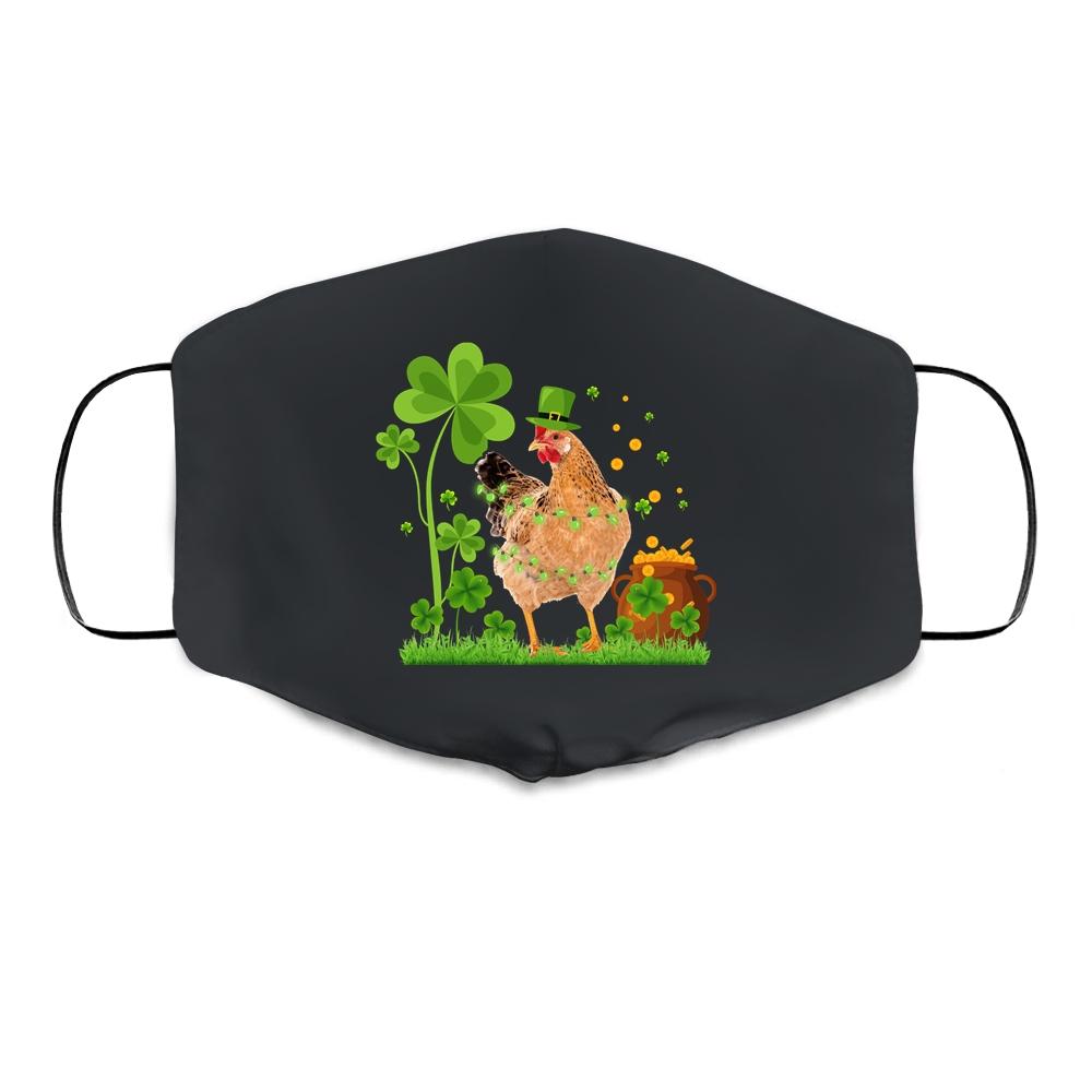 Lucky Chicken Shamrock Saint Patricks Day Irish Farmer Cloth Face Mask-Cloth Face Mask-Cloth Face Mask-Black