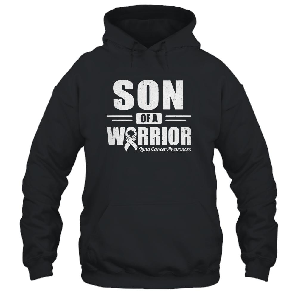 Lung Cancer Awareness Son Of Warrior Green Gift-T-Shirt & Hoodie-Pullover Hoodie-Black