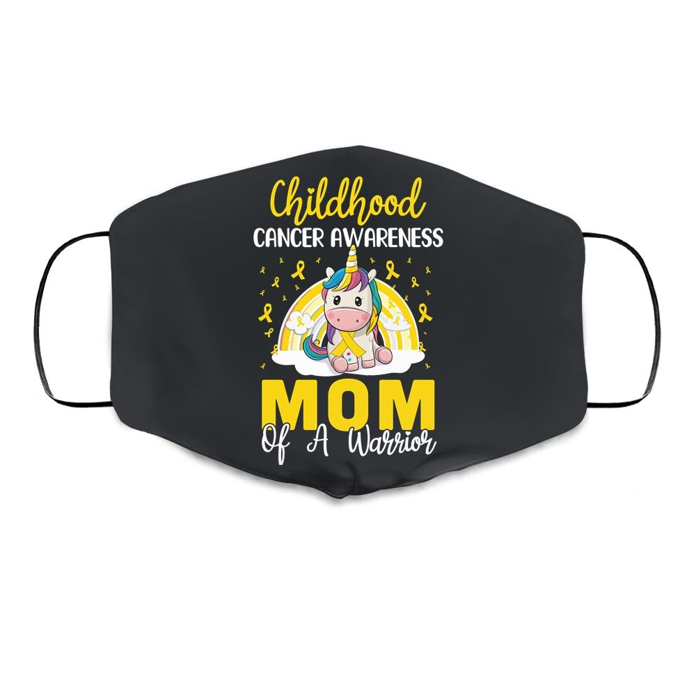 Magical Unicorn Proud Mom Of Childhood Cancer Ribbon Cloth Face Mask-Cloth Face Mask-Cloth Face Mask-Black