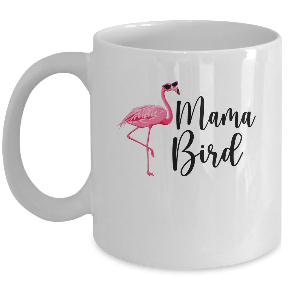 Mama Bird Flamingo Mommy Cute Flower Flamingo Gifts Mug-Coffee Mug-Mug-White