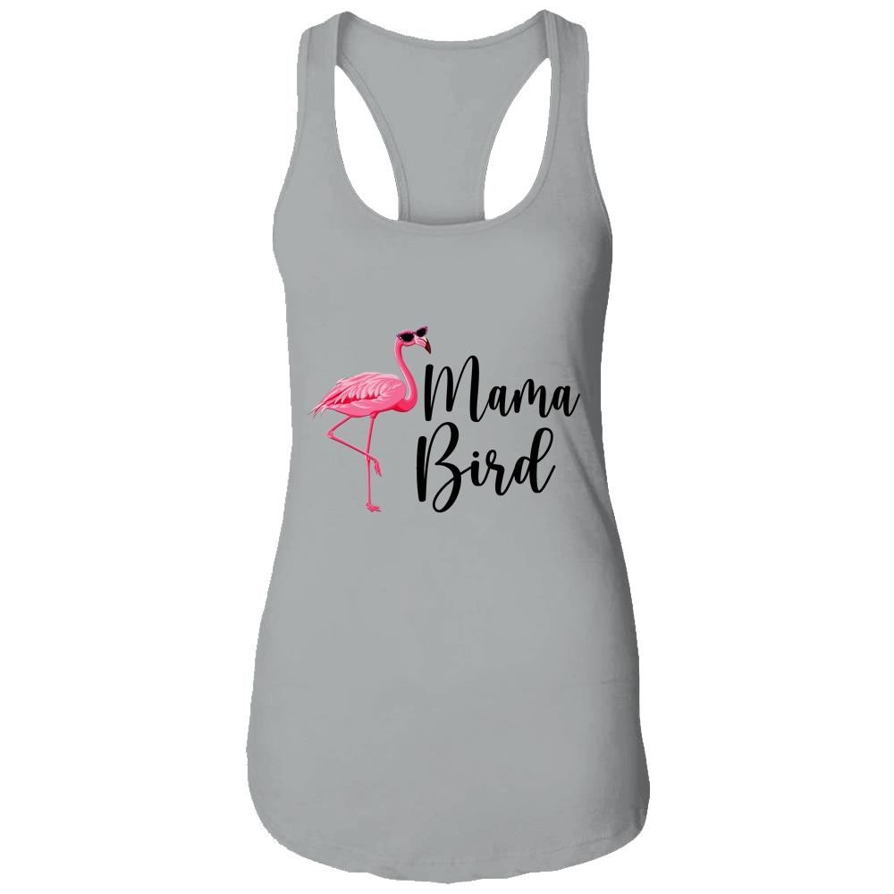Mama Bird Flamingo Mommy Cute Flower Flamingo Gifts-T-Shirt & Tank Top-Women's Ideal Racerback Tank-Heather Grey