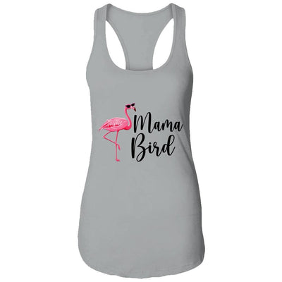 Mama Bird Flamingo Mommy Cute Flower Flamingo Gifts-T-Shirt & Tank Top-Women's Ideal Racerback Tank-Heather Grey