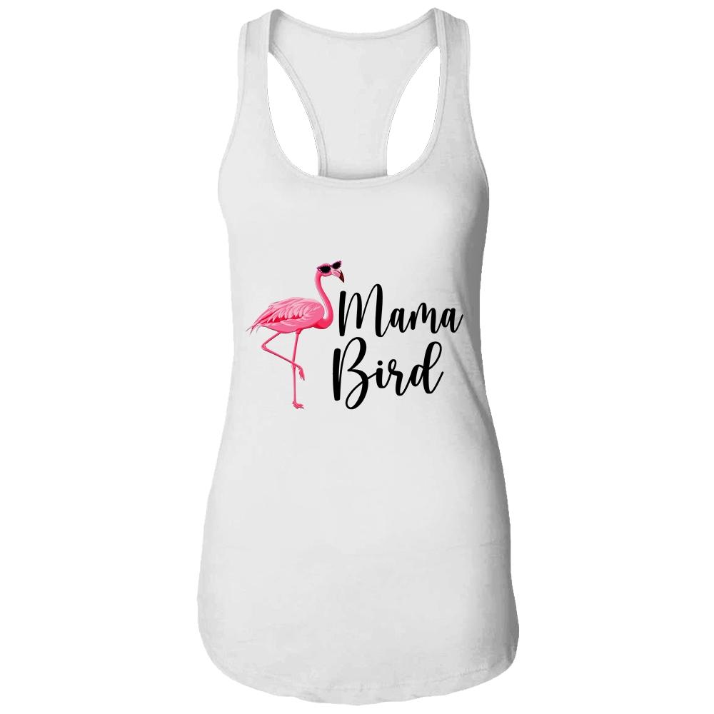 Mama Bird Flamingo Mommy Cute Flower Flamingo Gifts-T-Shirt & Tank Top-Women's Ideal Racerback Tank-White