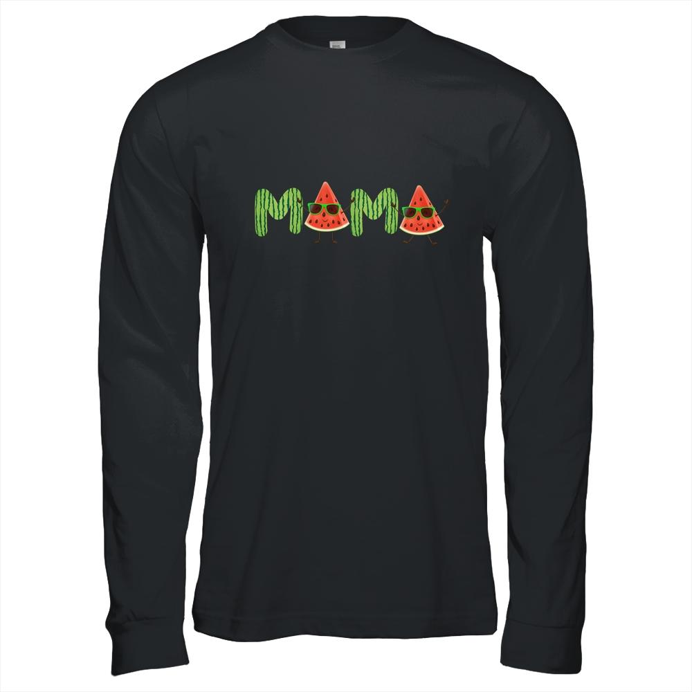 Mama Watermelon Funny Summer Fruit Mom Mother's Day-T-Shirt & Hoodie-Long Sleeve T-Shirt-Black