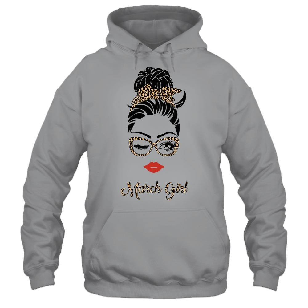 March Girl Woman Lips Eyes Lady Leopard Birthday Gift-T-Shirt & Tank Top-Pullover Hoodie-Sport Grey