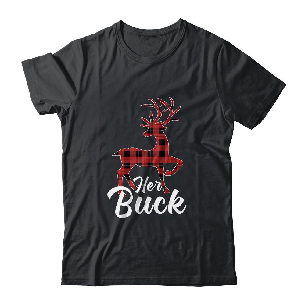 Matching Couples Christmas Pajamas Buffalo Plaid Her Buck-T-Shirt & Sweatshirt-Classic T-Shirt-Black