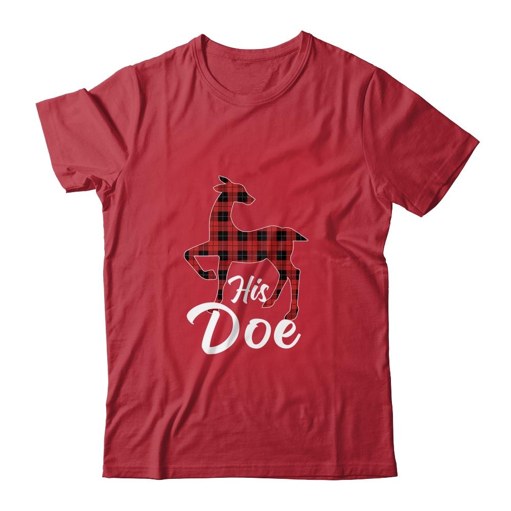 Matching Couples Christmas Pajamas Buffalo Plaid His Doe-T-Shirt & Sweatshirt-Classic T-Shirt-Red