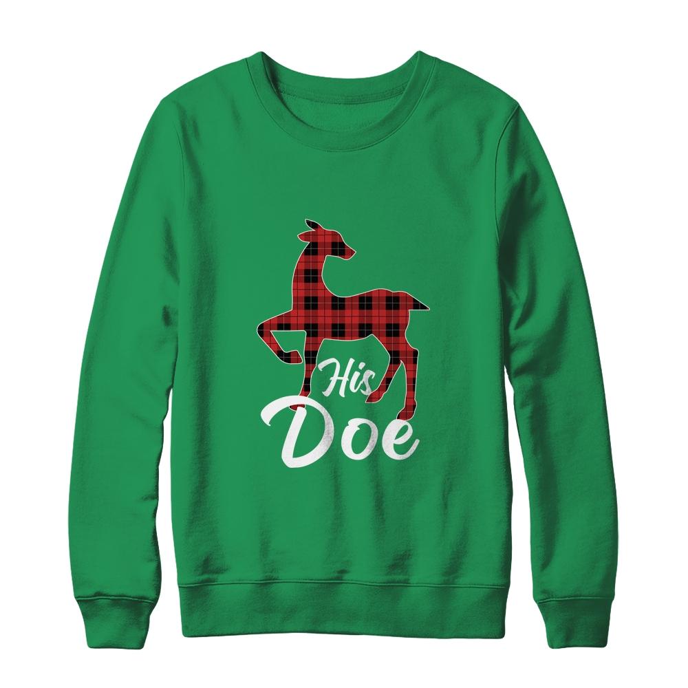 Matching Couples Christmas Pajamas Buffalo Plaid His Doe-T-Shirt & Sweatshirt-Crewneck Sweatshirt-Irish Green