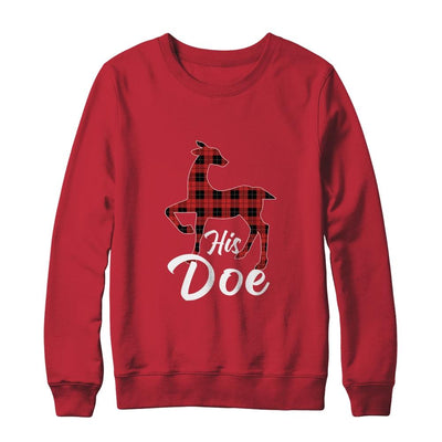 Matching Couples Christmas Pajamas Buffalo Plaid His Doe-T-Shirt & Sweatshirt-Crewneck Sweatshirt-Red