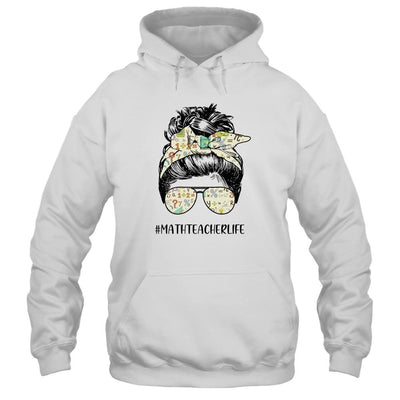 Math Teacher Messy Bun Life Hair Glasses-T-Shirt & Tank Top-Pullover Hoodie-White