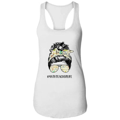Math Teacher Messy Bun Life Hair Glasses-T-Shirt & Tank Top-Women's Ideal Racerback Tank-White