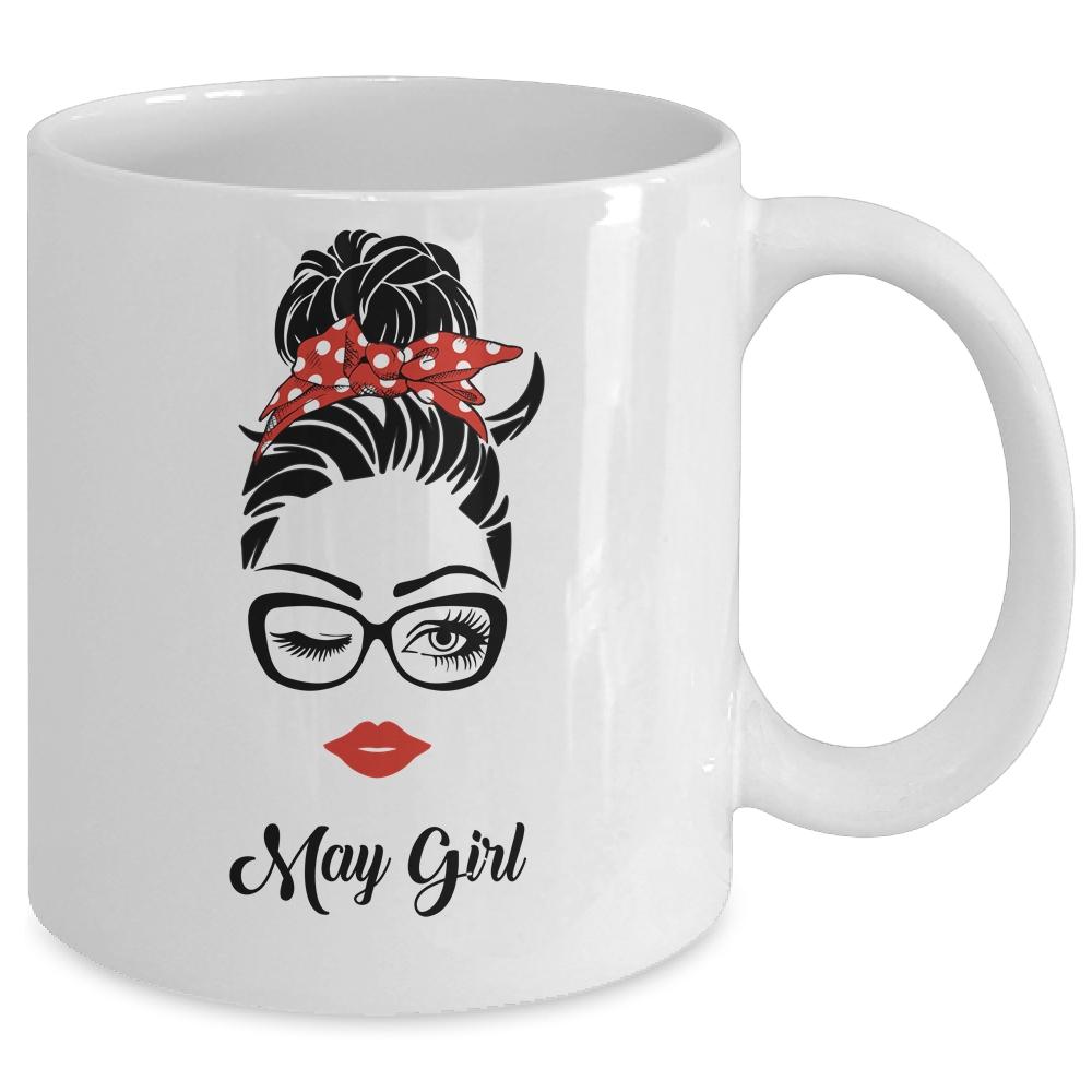May Girl Woman Face Wink Eyes Lady Face Birthday Gift Mug-Coffee Mug-Mug-White