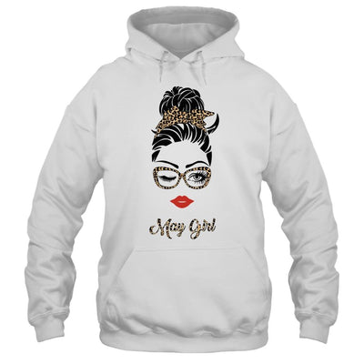 May Girl Woman Lips Eyes Lady Leopard Birthday Gift-T-Shirt & Tank Top-Pullover Hoodie-White
