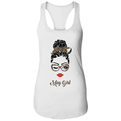 May Girl Woman Lips Eyes Lady Leopard Birthday Gift-T-Shirt & Tank Top-Women's Ideal Racerback Tank-White