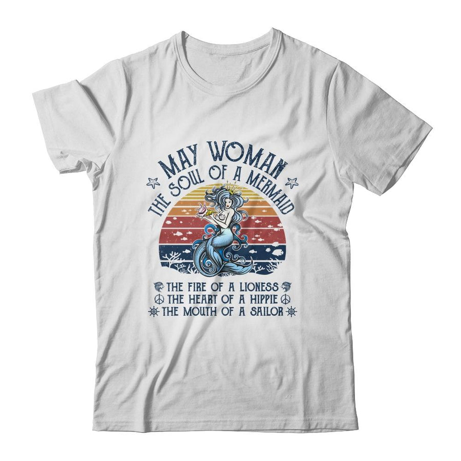 May Woman The Soul Of A Mermaid Vintage Birthday Gift-T-Shirt & Tank Top-Classic T-Shirt-White