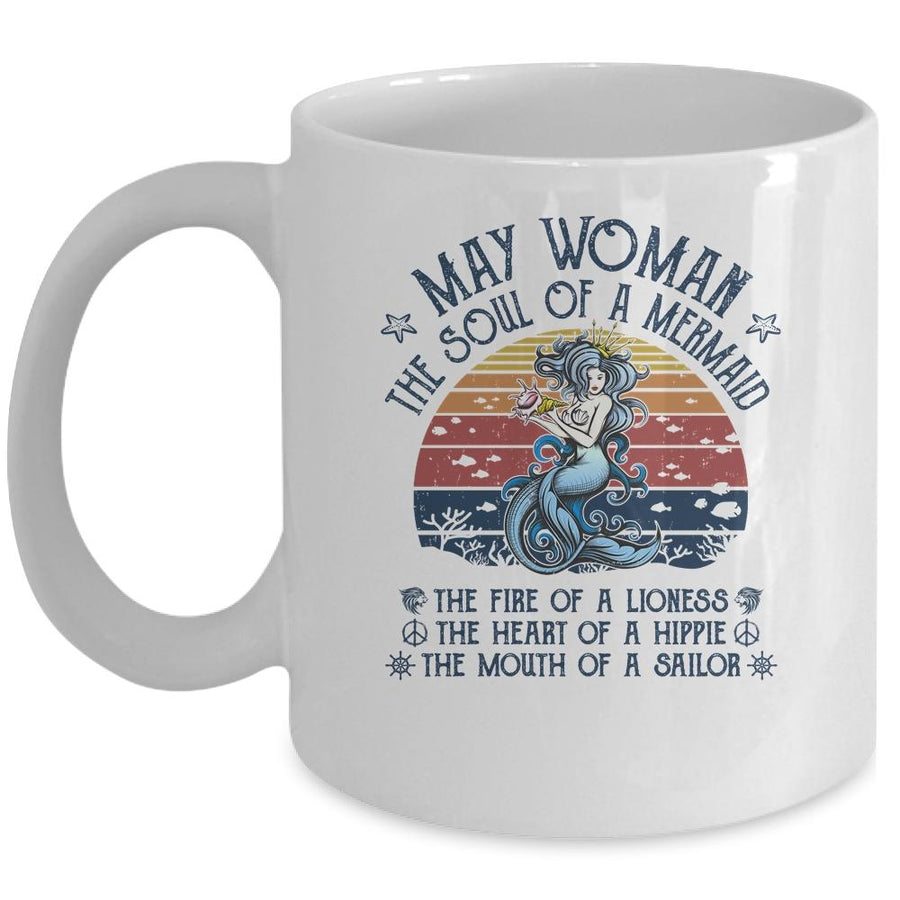 May Woman The Soul Of A Mermaid Vintage Birthday Gift Mug-Coffee Mug-Mug-White