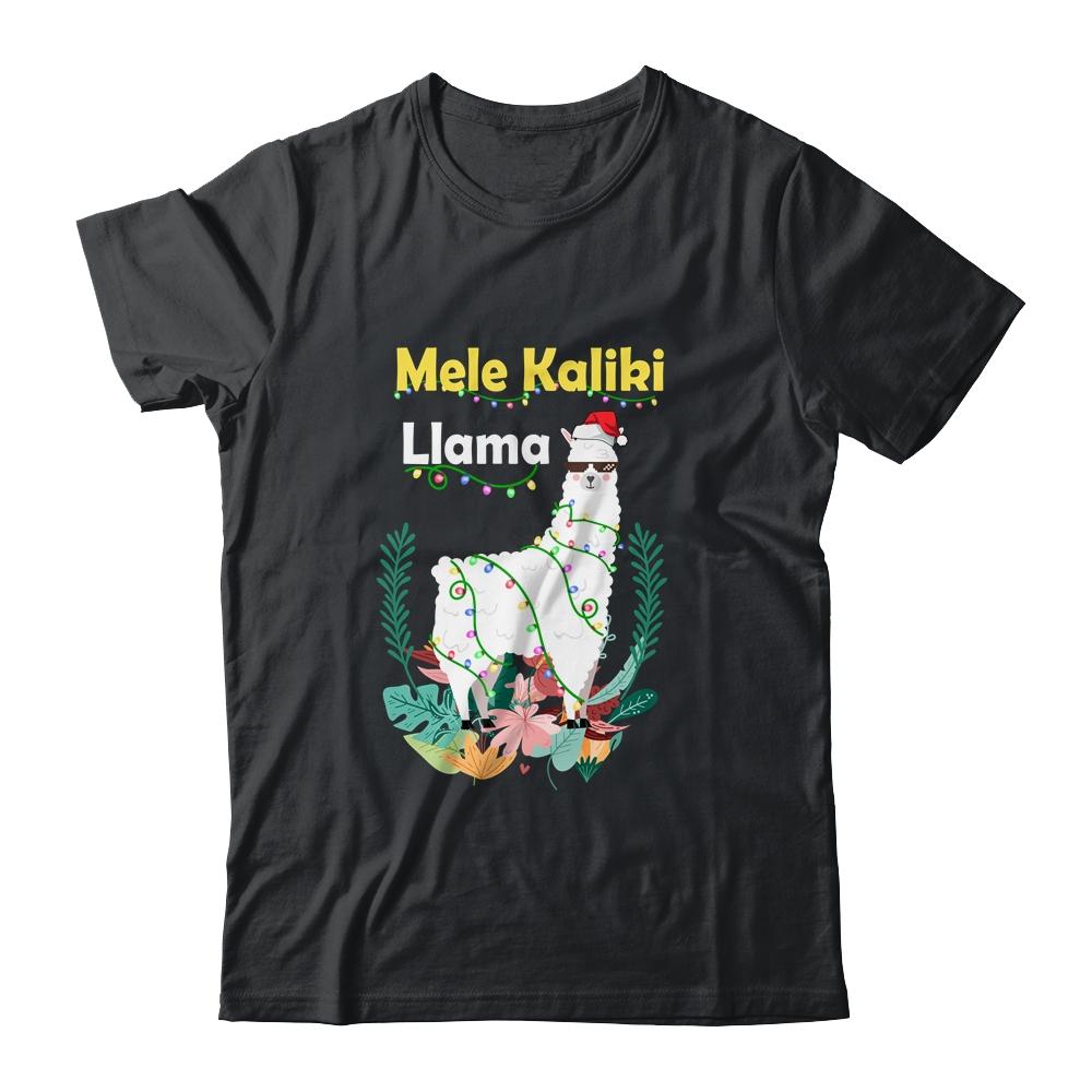 Mele Kalikimaka Christmas Hawaiian Llama X-Mas Lights-T-Shirt & Sweatshirt-Classic T-Shirt-Black
