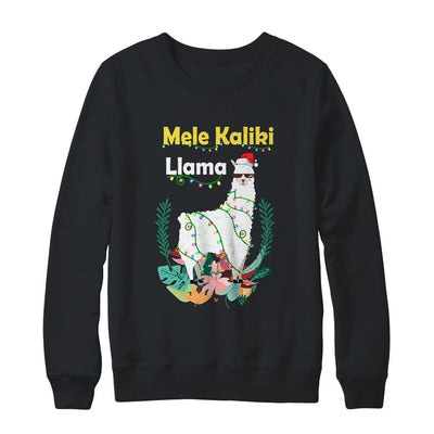 Mele Kalikimaka Christmas Hawaiian Llama X-Mas Lights-T-Shirt & Sweatshirt-Crewneck Sweatshirt-Black