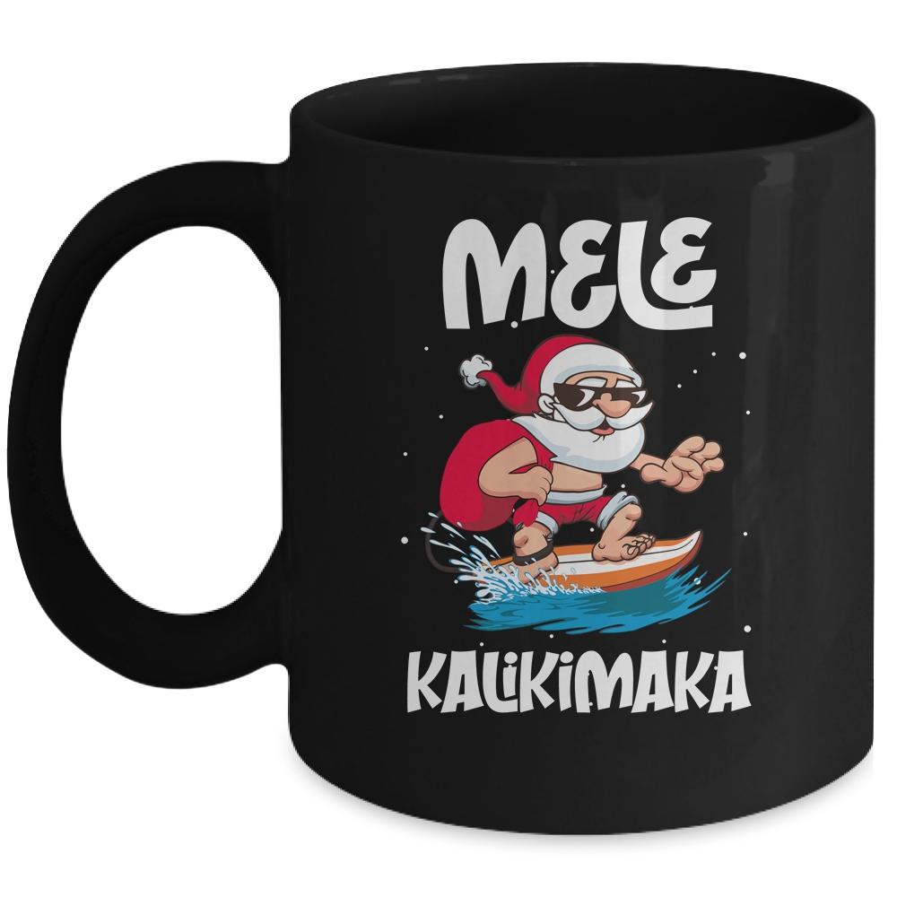 Mele Kalikimaka Hawaiian Christmas Hawaii Surfing Santa Mug-Coffee Mug-Mug-Black