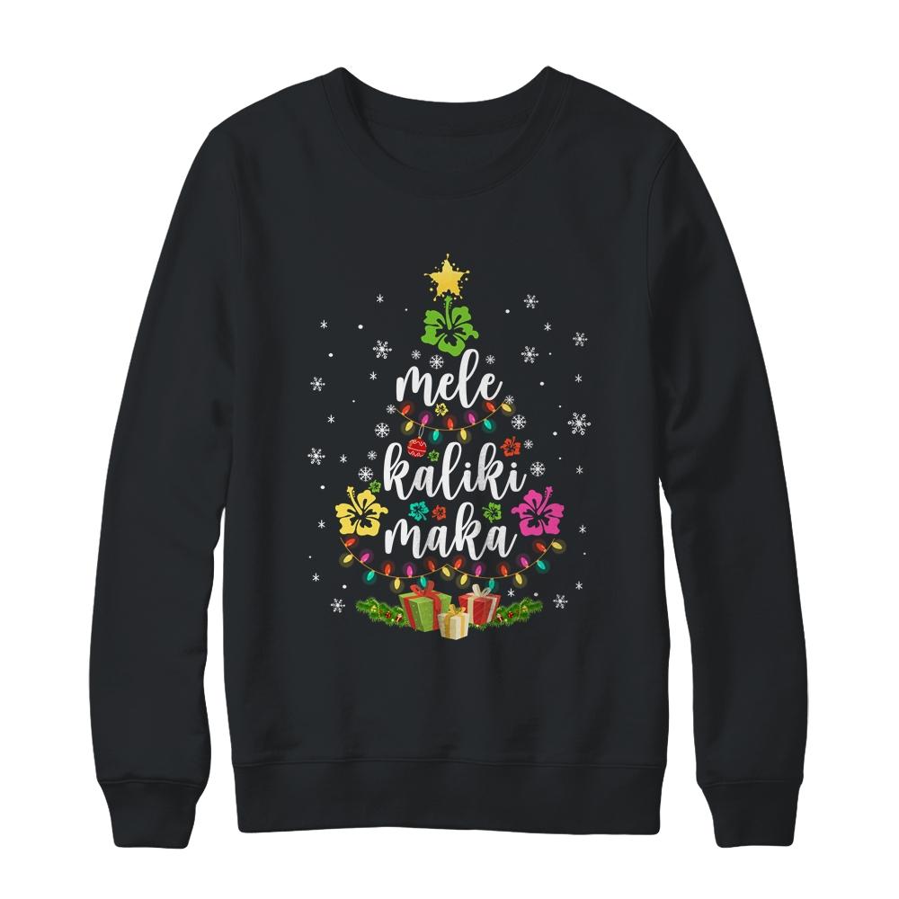 Mele Kalikimaka Hawaiian Hawaii Christmas Tree Gifts-T-Shirt & Sweatshirt-Crewneck Sweatshirt-Black