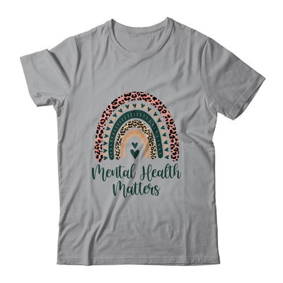Mental Health Matters Leopard Print Boho Rainbow Awareness-T-Shirt & Hoodie-Classic T-Shirt-Sport Grey