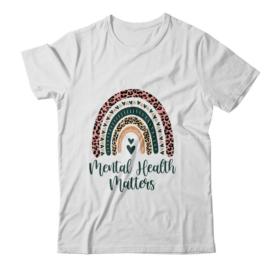 Mental Health Matters Leopard Print Boho Rainbow Awareness-T-Shirt & Hoodie-Classic T-Shirt-White