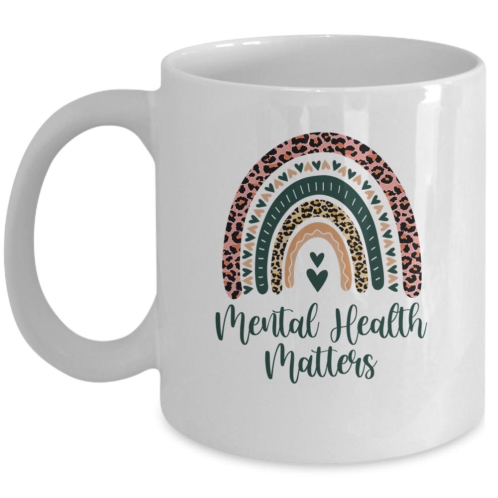 Mental Health Matters Leopard Print Boho Rainbow Awareness Mug-Coffee Mug-Mug-White