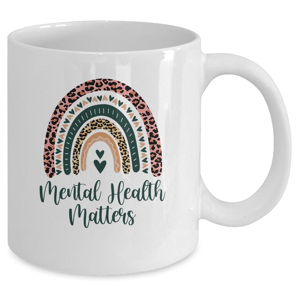 Mental Health Matters Leopard Print Boho Rainbow Awareness Mug-Coffee Mug-
