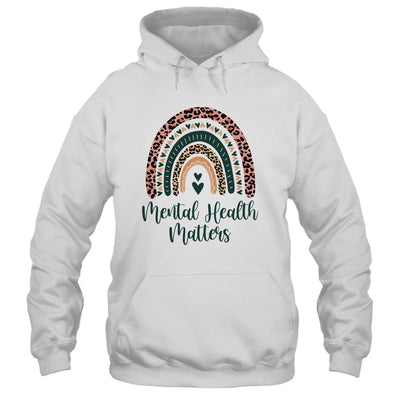Mental Health Matters Leopard Print Boho Rainbow Awareness-T-Shirt & Hoodie-Pullover Hoodie-White
