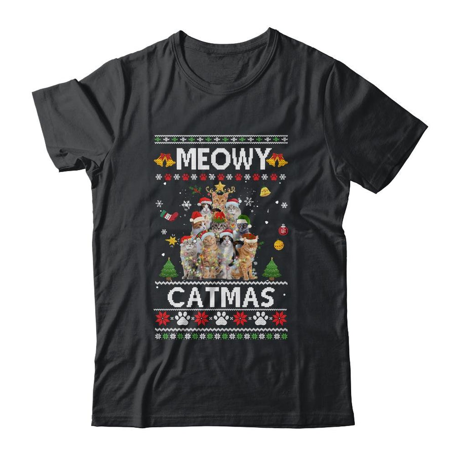 Meowy Catmas Ugly Christmas Tree Funny Xmas Cat Sweater Gift-T-Shirt & Sweatshirt-Classic T-Shirt-Black