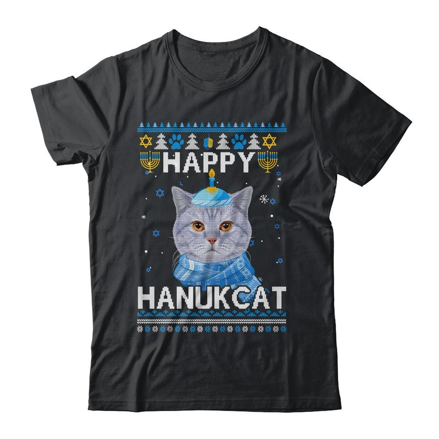 Meowzel Tov Ugly Hanukkah Cat Chanukah-T-Shirt & Sweatshirt-Classic T-Shirt-Black