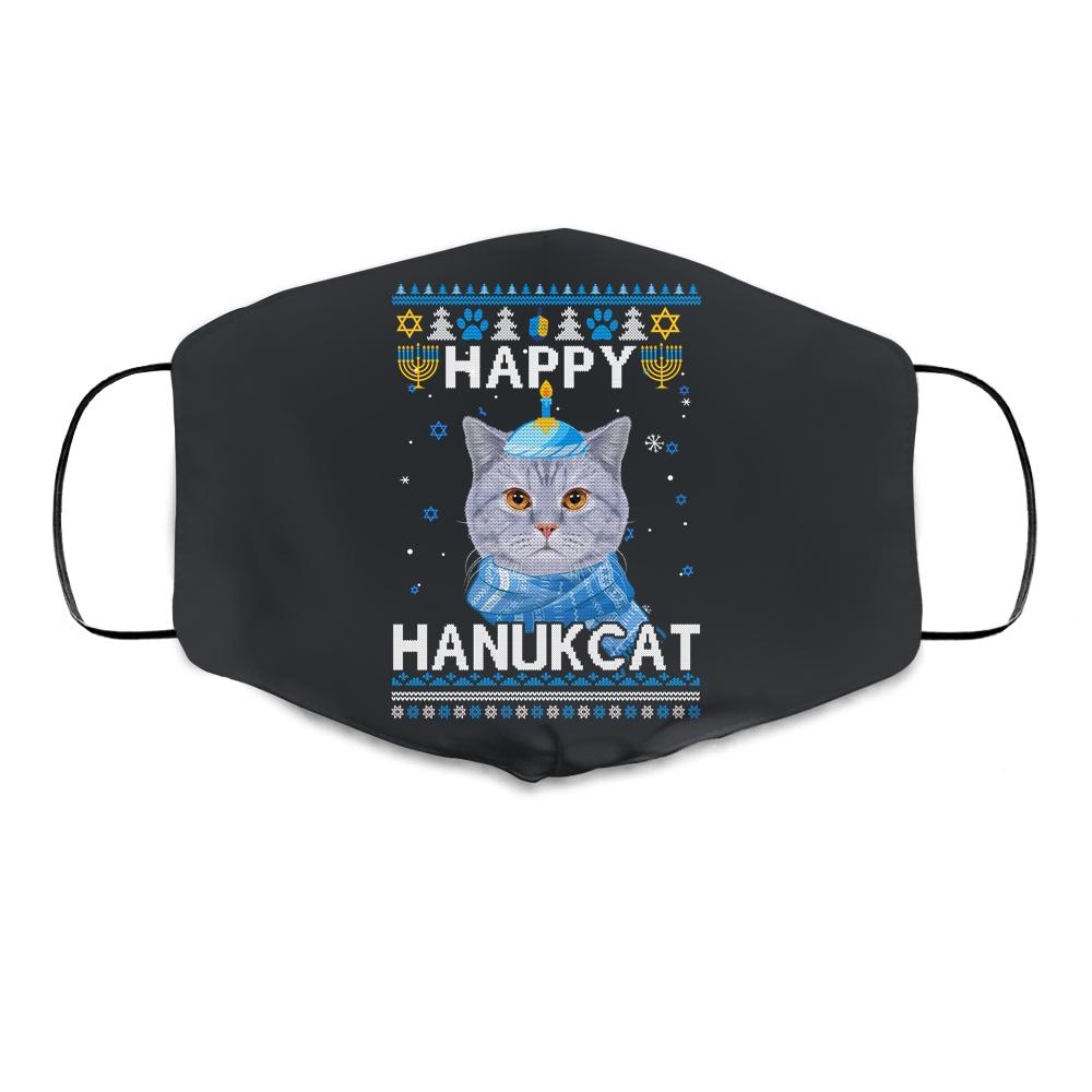 Meowzel Tov Ugly Hanukkah Cat Chanukah Cloth Face Mask-Cloth Face Mask-Cloth Face Mask-Black