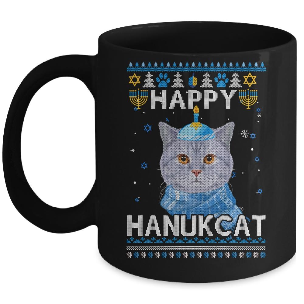 Meowzel Tov Ugly Hanukkah Cat Chanukah Mug-Coffee Mug-Mug-Black