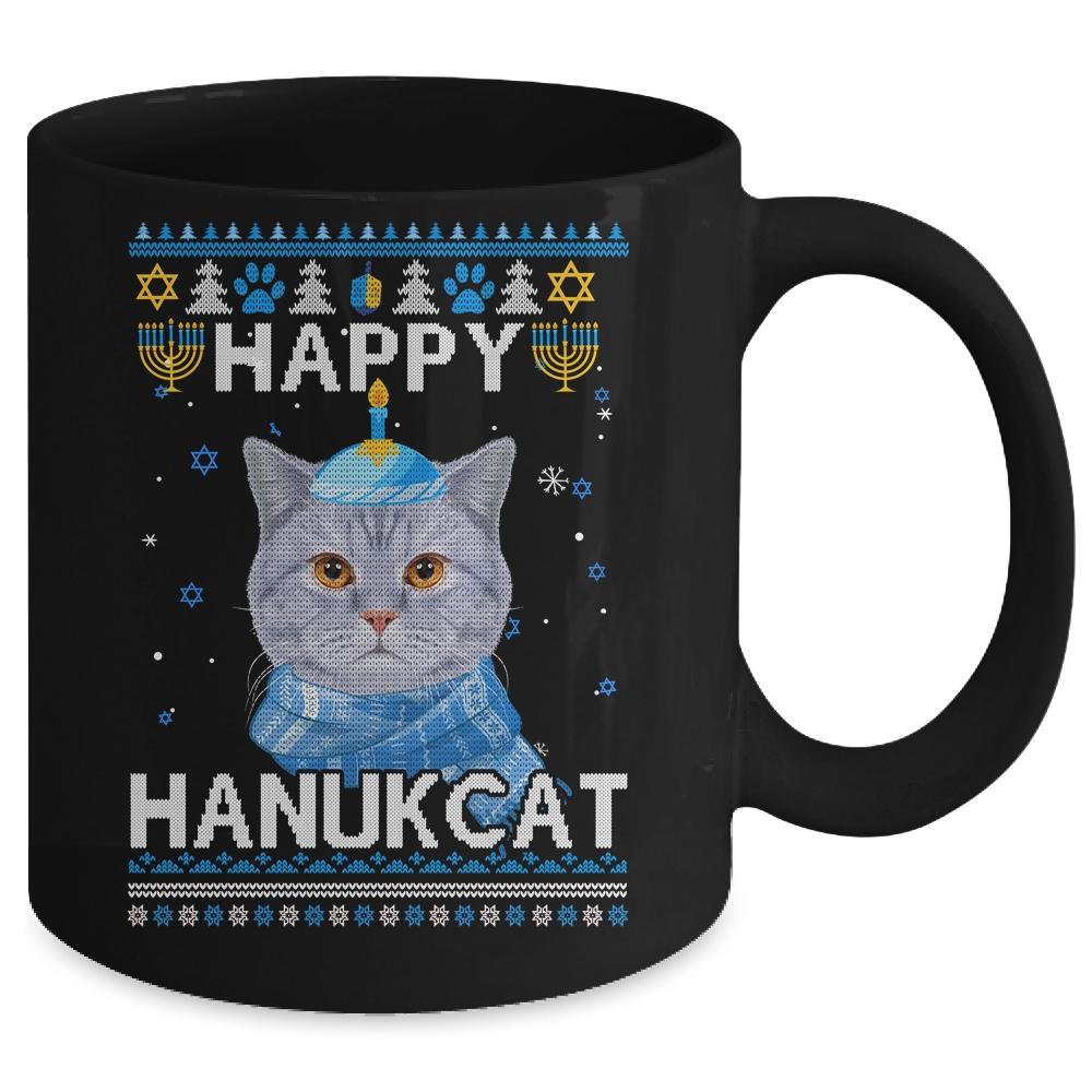 Meowzel Tov Ugly Hanukkah Cat Chanukah Mug-Coffee Mug-Mug-Black
