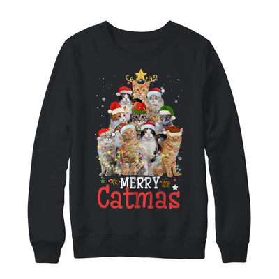 Merry Catmas Xmas Gift Funny Cat Christmas Tree-T-Shirt & Sweatshirt-Crewneck Sweatshirt-Black