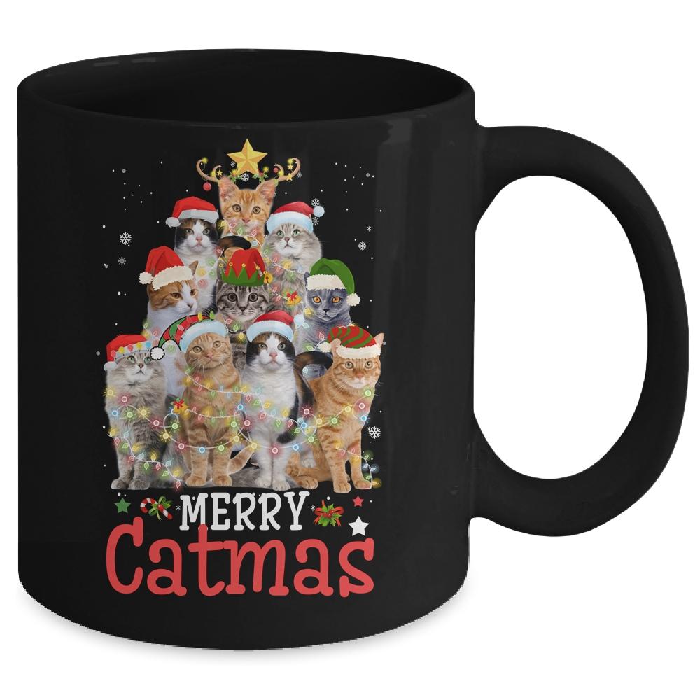 Merry Catmas Xmas Gift Funny Cat Christmas Tree Mug-Coffee Mug-Mug-Black