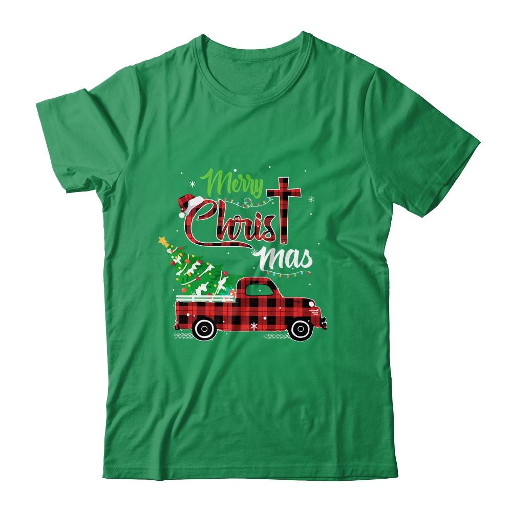 Merry Christmas Buffalo Plaid Red Truck Christian Cross Xmas-T-Shirt & Sweatshirt-Classic T-Shirt-Irish Green