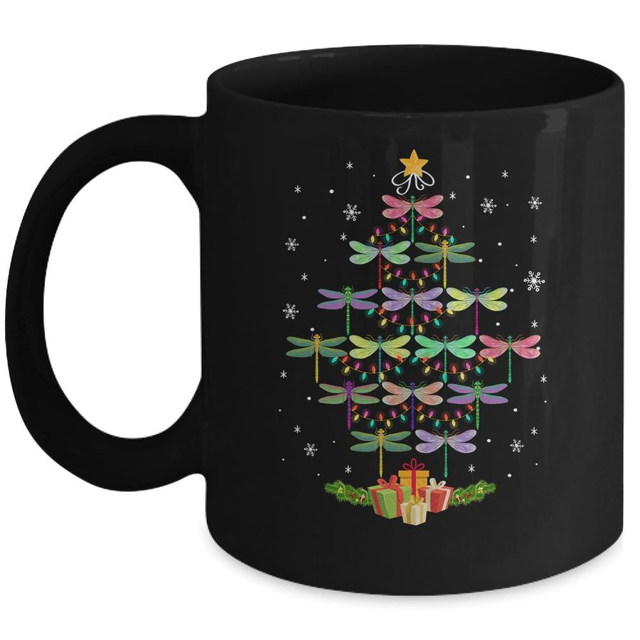 Merry Christmas Lover Xmas Dragonfly Christmas Tree Mug-Coffee Mug-Mug-Black