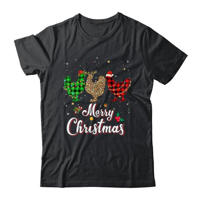 Merry Christmas Three Chicken Buffalo Leopard Red Plaid-T-Shirt & Sweatshirt-Classic T-Shirt-Black