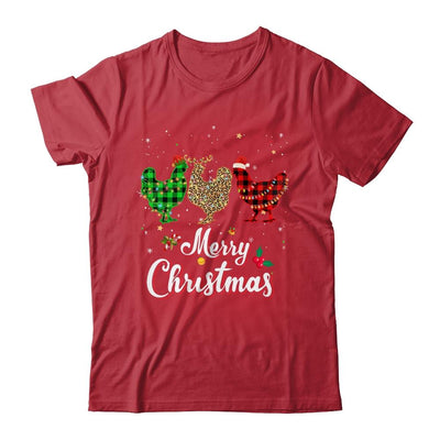 Merry Christmas Three Chicken Buffalo Leopard Red Plaid-T-Shirt & Sweatshirt-Classic T-Shirt-Red
