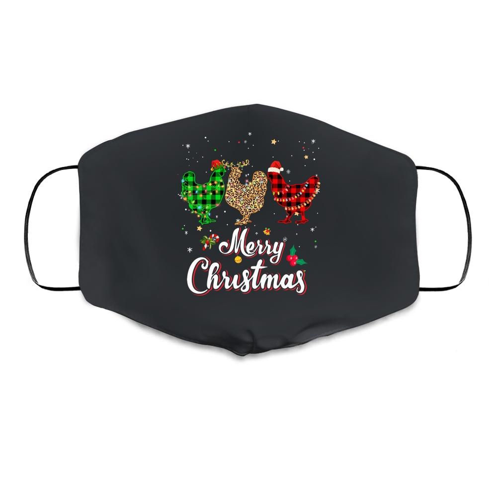 Merry Christmas Three Chicken Buffalo Leopard Red Plaid Cloth Face Mask-Cloth Face Mask-Cloth Face Mask-Black