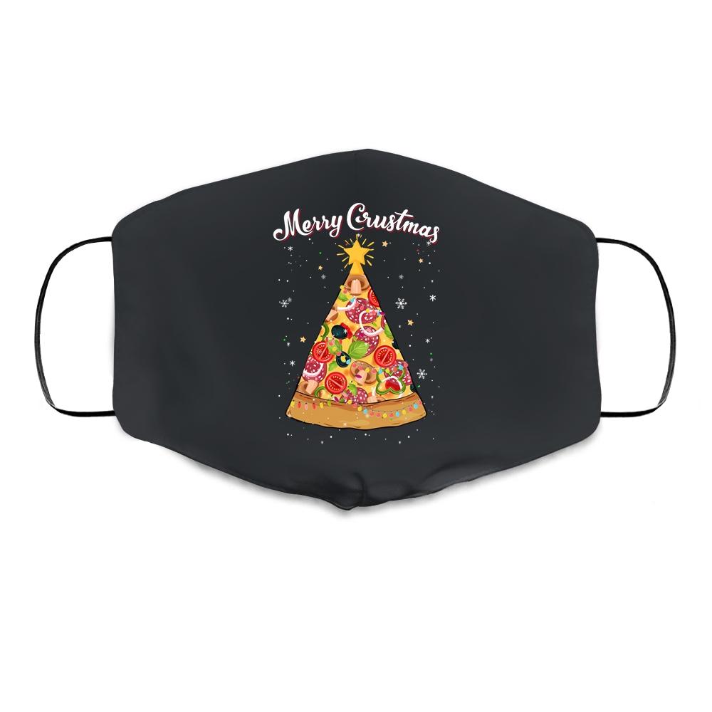 Merry Crustmas Pizza Christmas Tree Xmas Cloth Face Mask-Cloth Face Mask-Cloth Face Mask-Black