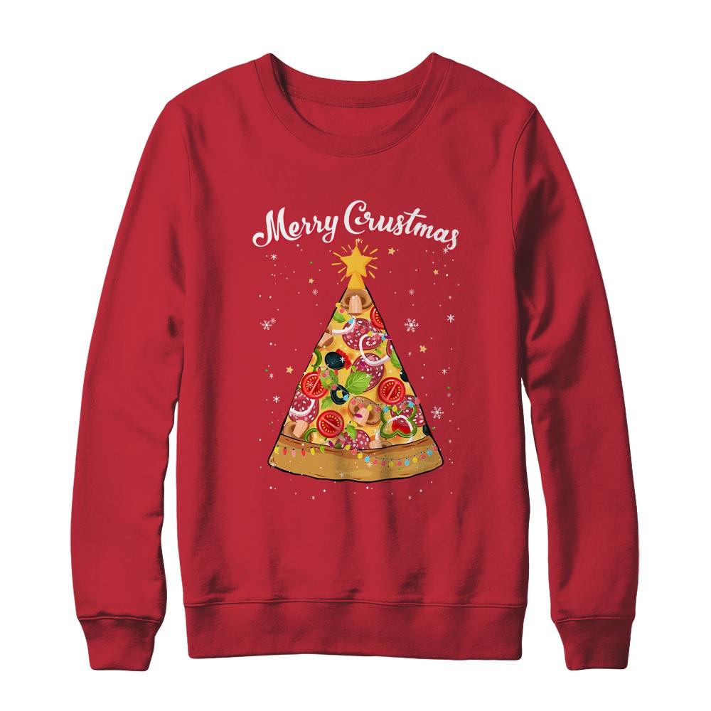 Merry Crustmas Pizza Christmas Tree Xmas-T-Shirt & Sweatshirt-Crewneck Sweatshirt-Red