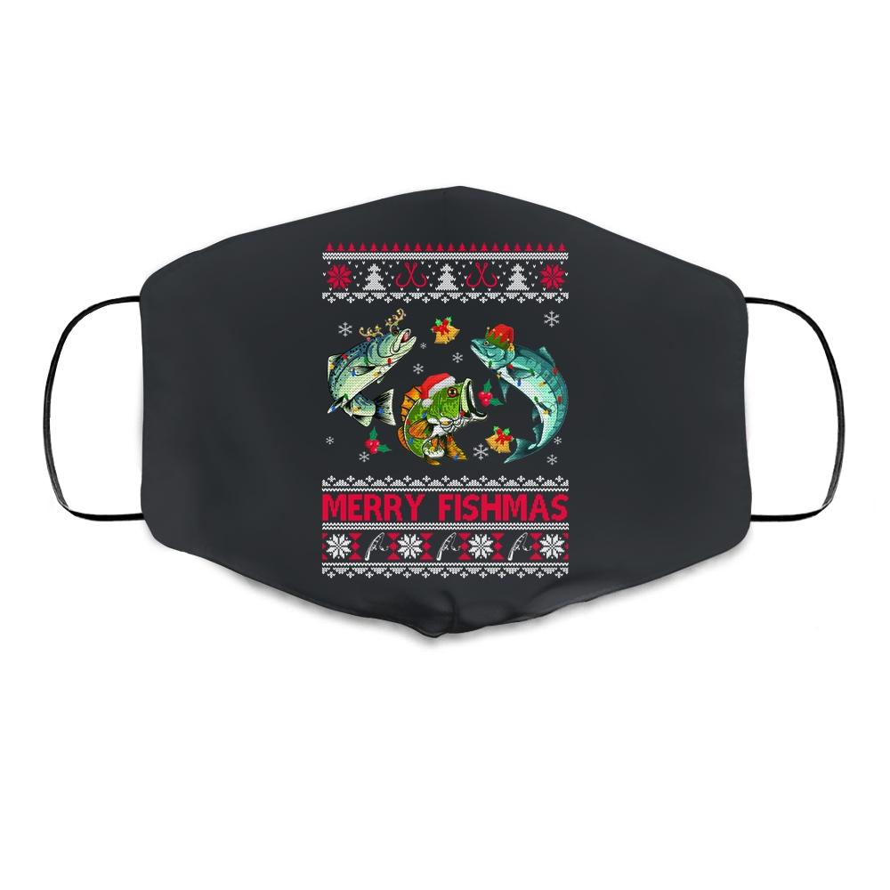 Merry Fishmas Funny Fishing Christmas Ugly Sweater Fish Xmas Cloth Face Mask