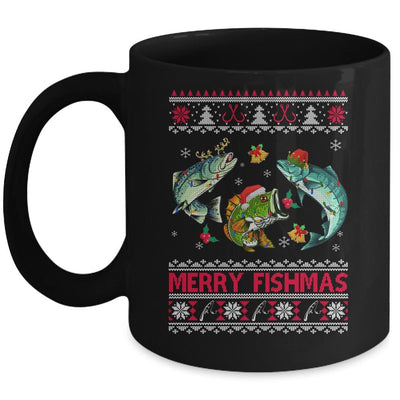 Merry Fishmas Funny Fishing Christmas Ugly Sweater Fish Xmas Mug-Coffee Mug-Mug-Black