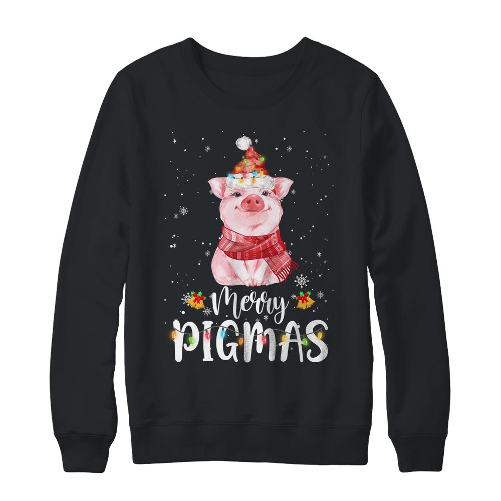Merry Pigmas Funny Pig Christmas Pajama For Pig Lover-T-Shirt & Sweatshirt-Crewneck Sweatshirt-Black