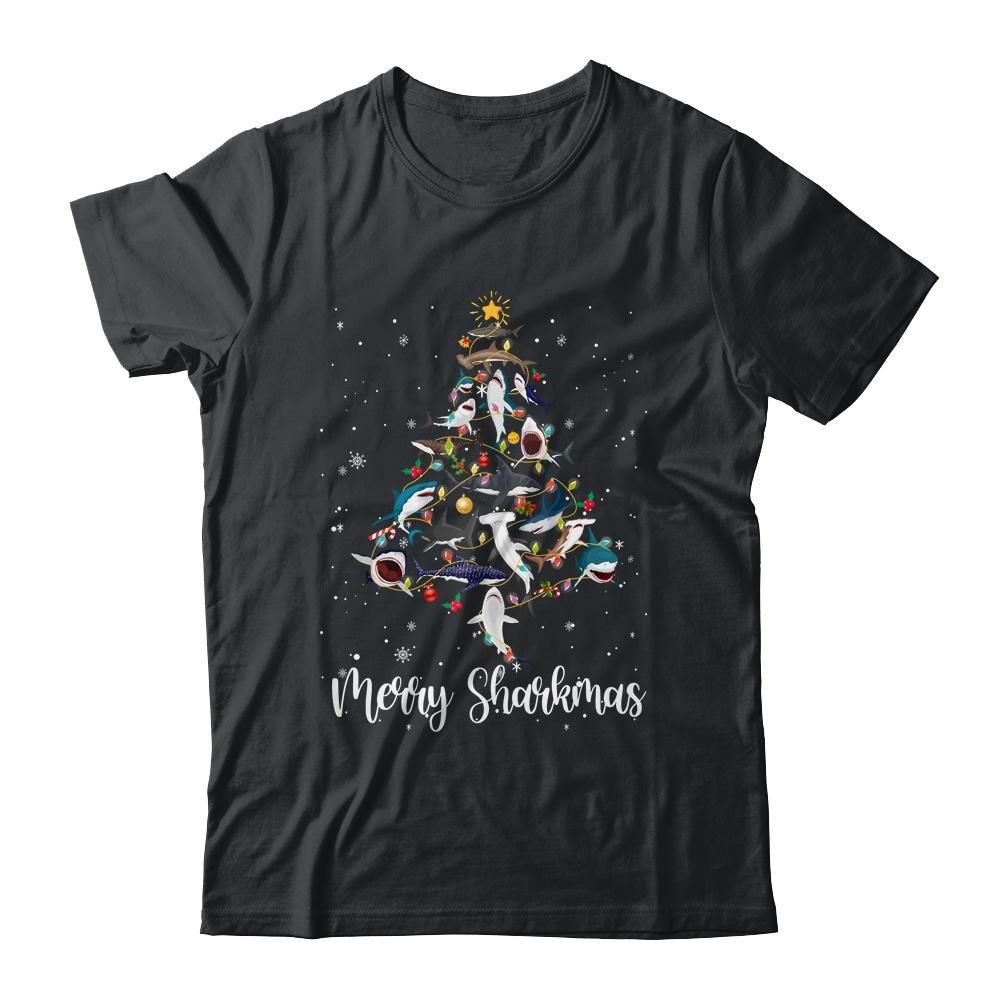 Merry Sharkmas Funny Shark Christmas Tree-T-Shirt & Sweatshirt-Classic T-Shirt-Black