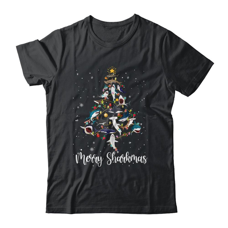 Merry Sharkmas Funny Shark Christmas Tree-T-Shirt & Sweatshirt-Classic T-Shirt-Black